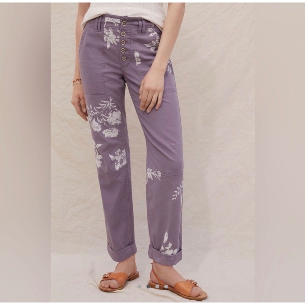 Anthropologie Pilcro The Wanderer Utility Pants Lavender White Florals Size 27
